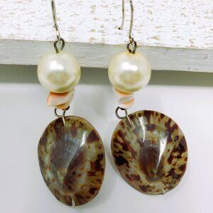 Shell and Pearl Dangle Earrings